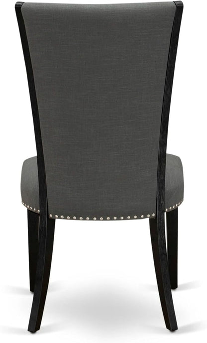 X02VE-2C6-50 - 6-pc Dining Table Set a Kitchen Table with a coffee Table and 2 wooden Benches and 2 Dark Gotham Grey Linen Fabric Chairs, 39x120 Inch, Wire Brushed Black