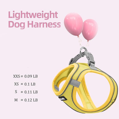 Sparkly Dog Harness Small Sized and Leash Set for Small Dogs Cats,Yellow S Puppy Harness, Step in Soft Dog Reflective Vest, Breathable Mesh Pet Harness. (Yellow, M)