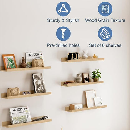 Wall Shelves for Living Room, Nursery Book Shelves White Bathroom Shelves Over Toilet Floating Shelves for Wall, Modern Wood Storage for Bedroom, Kid's Room, Kitchen, 24inch, Set of 6
