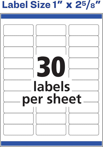 Avery Repositionable Printable Address Labels with Sure Feed, 1" x 2-5/8", White, 750 Blank Mailing Labels (58160)