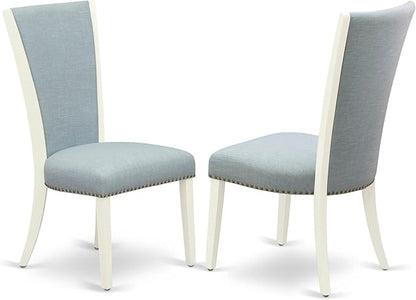East West Furniture V097VE215-7 7 Piece Dining Table Set Consist of a Rectangle Dining Room Table with V-Legs and 6 Baby Blue Linen Fabric Upholstered Chairs, 40x72 Inch, Multi-Color