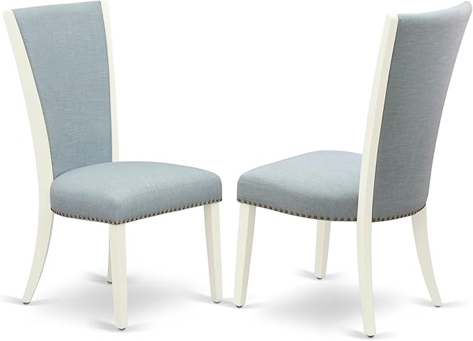 East West Furniture V027VE215-9 9 Piece Dining Room Set Includes a Rectangle Kitchen Table with V-Legs and 8 Baby Blue Linen Fabric Parsons Dining Chairs, 40x72 Inch, Multi-Color