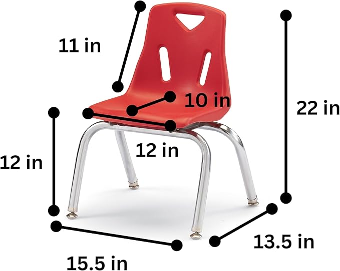 Berries Jonti-Craft 8142JC6008 Stacking Chairs with Chrome-Plated Legs, 12" Height, Red, Pack of 6