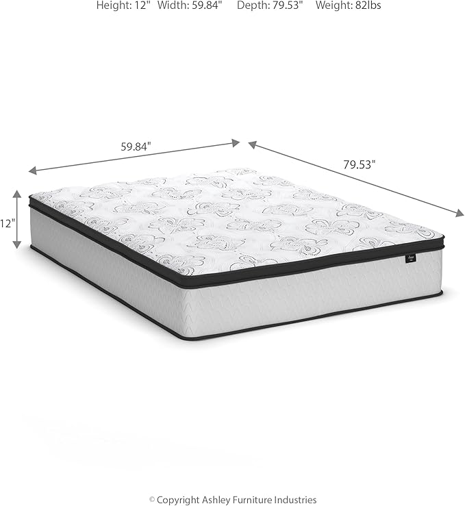 Signature Design by Ashley Queen Size Chime 12 Inch Medium Firm Hybrid Mattress with Cooling Gel Memory Foam for Pressure Relief, Fiberglass Free, Mattress In A Box