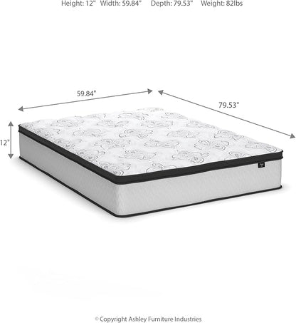 Signature Design by Ashley Queen Size Chime 12 Inch Medium Firm Hybrid Mattress with Cooling Gel Memory Foam for Pressure Relief, Fiberglass Free, Mattress In A Box