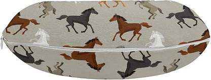 Ambesonne Horses Travel Pillow Neck Rest, Abstract Stallions Simple Design Animals Galloping Curvet Illustration, Memory Foam Traveling Accessory for Airplane and Car, 12", Taupe Black