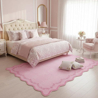 GarveeHome 5x7 Valentines Scalloped Area Rug Pink Washable Rugs for Living Room Bedroom, Soft Low Pile Non Slip Accent Floor Mat Solid Floral Print Throw Rug Farmhouse Indoor Carpet for Dorm Playroom