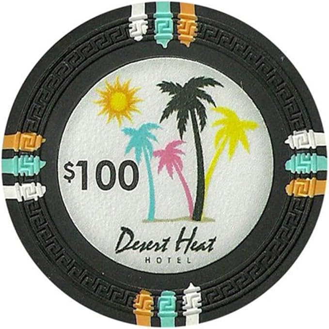 13.5-gram Desert Heat Premium Poker Chips (50-Pack) Heavy Clay Composite Set - Bulk Casino Chips with Denominations for Texas Holdem, Blackjack - Betting Game Accessories ($25 Green)