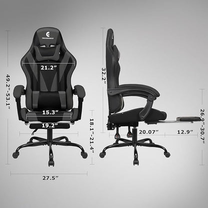Gaming Chair with Linkage Armrest & Footrest, High Back Video Gaming Chair, Black/Grey