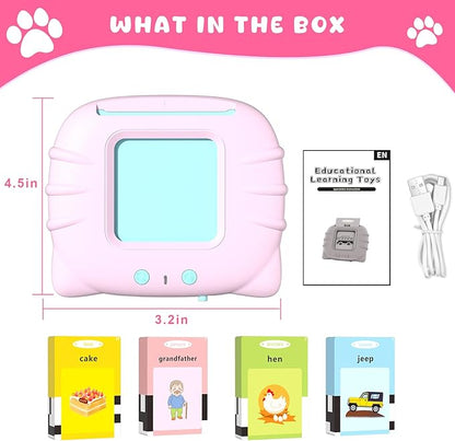 Toddler Talking Flash Cards for 1 2 3 4 5 Year Old Boys and Girls - Language Sensory Learning Device with 224 Sight Words - Montessori,Pocket Speech Therapy,Autism Toys,Christmas Birthday Gift - Pink