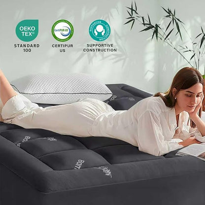 Anluoer Memory Foam Mattress Topper King for Back Pain, Rayon Derived from Bamboo Pillow Top Mattress Topper for Hot Sleepers,Cooling Mattress Pad with 8-21" Deep Pocket, 78x80 Inches, Dark Grey
