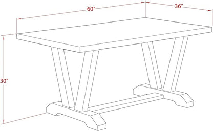 East West Furniture V696AB106-7 7 Piece Dining Set Consist of a Rectangle Dining Room Table with V-Legs and 6 Shitake Linen Fabric Upholstered Chairs, 36x60 Inch, Multi-Color