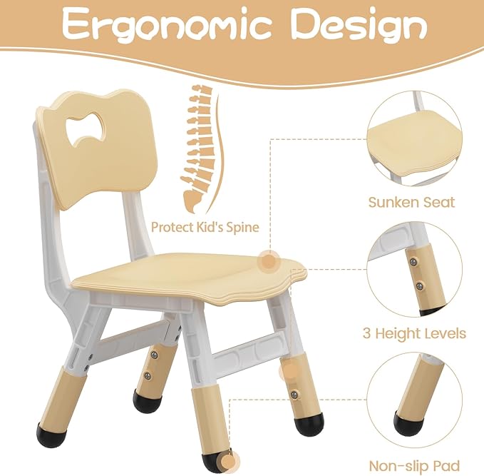 GarveeHome Kids Table and 4 Chairs Set, Height Adjustable Toddler Table and Chair Set for 4, Graffiti Desktop, Non-Slip Children Table for Home Daycare Preschool for Ages 2-8, Beige