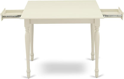 East West Furniture MZKE3-LWH-W 3 Piece Kitchen Table & Chairs Set Contains a Rectangle Dining Table with Dropleaf and 2 Dining Room Chairs, 36x54 Inch, Linen White