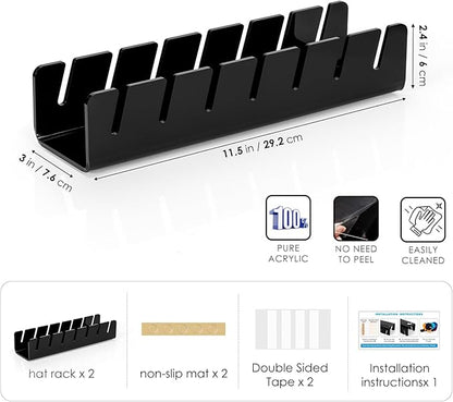 HAYVAN Hat Organizer for Baseball Caps 2 Packs, Acrylic Cap Storage Holder for Ball Cap, Golf Cap, Trucker Hat - Install-free | Easy Grab | Gift Idea | Minimalist(Black)