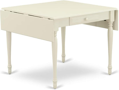 East West Furniture MZKE3-LWH-W 3 Piece Kitchen Table & Chairs Set Contains a Rectangle Dining Table with Dropleaf and 2 Dining Room Chairs, 36x54 Inch, Linen White