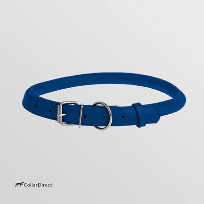 CollarDirect Rolled Leather Dog Collar, Soft Padded Round Puppy Collar, Handmade Genuine Leather Collar Dog Small Large Cat Collars 13 Colors (11-14 Inch, Deep Blue Textured)