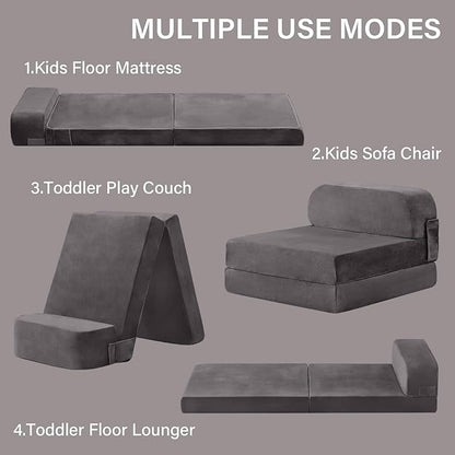 Tiita Folding Sofa Bed for Kids, Toddler Fold Out Couch Bed with Removable Cover, Kids Futon Sleeper Chair Folding Bed Mattress for Kids Room, Living Room, Guest Room,Gray