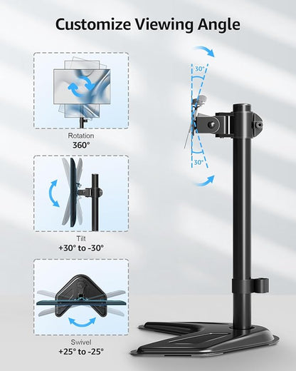 MOUNTUP Single Monitor Stands, Freestanding VESA Monitor Desk Mount fits 13'' to 32'' Computer Screen with Height Adjustable, Swivel, Tilt, Rotation, Holds up to 17.6 lbs, VESA 75x75/100x100 MU0023