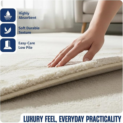 Muddy Mat짰 Champagne 3ft x 7ft Washable Area Rugs for Living Room, Bedroom & Dining Room ??Modern Soft Low Pile Non Slip Carpet ??Pet Friendly Waterproof Foldable Rugs for Home