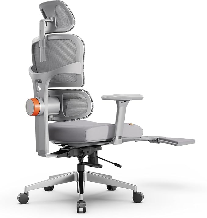 Newtral Ergonomic Office Chair - Home Office Desk Chair, Big and Tall Office Chair, Auto-Following Lumbar Support, 4D Armrest, Adjustable Seat Depth and Heigt (with Footrest, Gray)