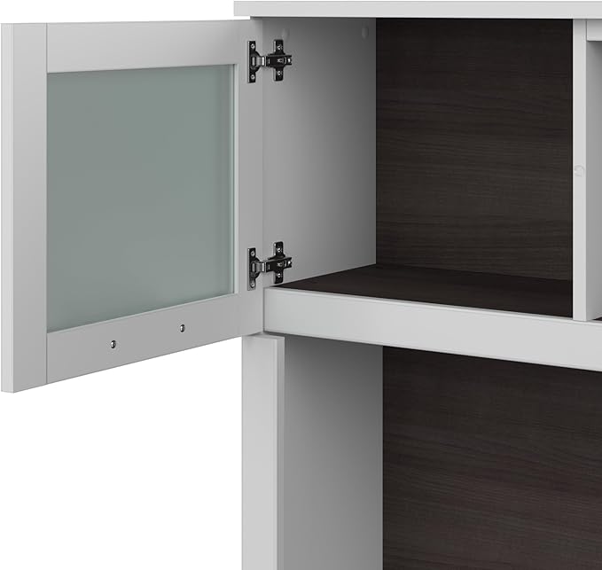 Bush Furniture Somerset 72W 3 Position Sit to Stand L Shaped Desk with Hutch in White and Storm Gray