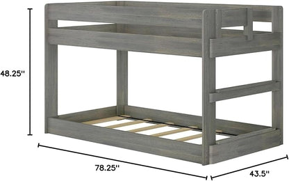 Max & Lily Modern Farmhouse Low Bunk Bed, Twin-Over-Twin Bed Frame For Kids, Driftwood