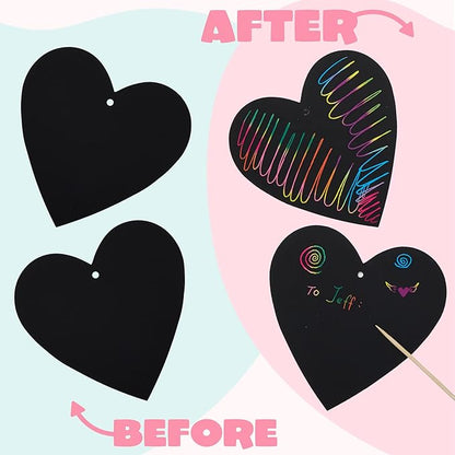 JOYIN 36 Packs Valentines Day Gifts Cards for Kids Magic Color Scratch Heart Rainbow Scratch Paper Heart Valentine Crafts and Art for Kids Classroom Exchange Create Rainbow Art Without Ink