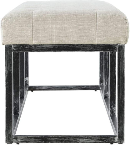 24KF Upholstered Tufted Long Bench Seats with Metal Frame Leg, Linen Bench Ottoman with Padded Seat-Ivory
