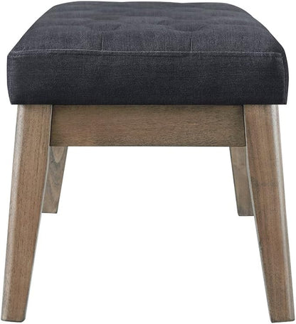 24KF Velvet Upholstered Buttons Tufted Entryway Bench with Solid Wood Leg,Bed Bench Ottoman with Padded Seat,5034-Midnight