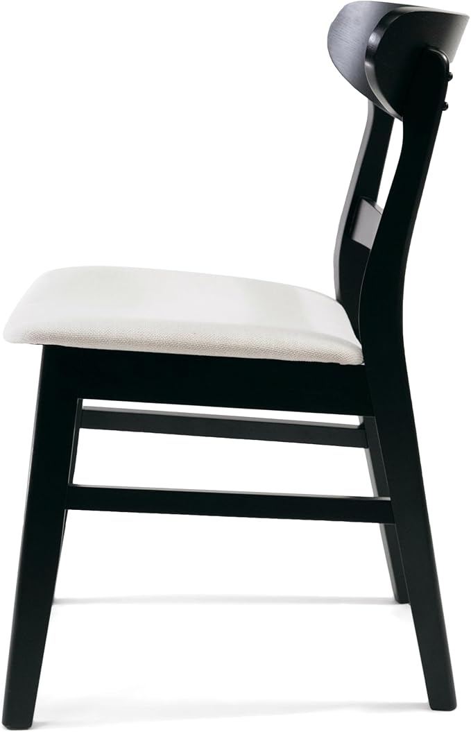 Set of 2 Solid Wood Dining Chairs, Fabric Upholstered Seat Mid-Century Modern Kitchen Furniture for Living Room, Light Beige+Black