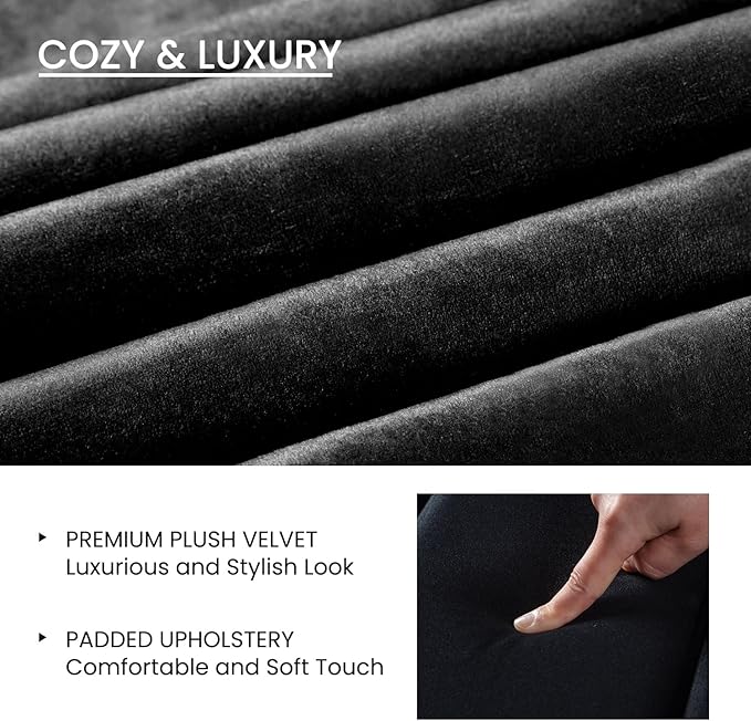 SHA CERLIN Full Bed Frame/Velvet Upholstered Platform Bed Frame with Headboard/Strong Wood Slats Support/Mattress Foundation/No Box Spring Needed - Black