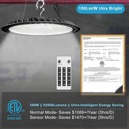 Lightdot 350W LED High Bay Light 52500lm High Bay LED Shop Lights with Smart Control (Supports Normal Mode & Motion Mode) ETL-Listed Plug and Play for 20-40FT Height Warehouse-6Yrs Warranty-4Pack