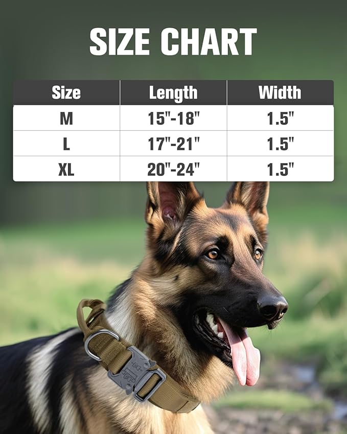Joytale Tactical Dog Collar with Handle, Adjustable Heavy Duty Military Collar with 2 Patches for Training, Suitable for XLarge Dogs, Khaki, XL