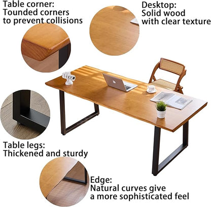 Modern Solid Wood Executive Desk – Spacious and Minimalist Home Office Workstation Perfect for Writing and Professional Use (Light Brown, 62.99in)