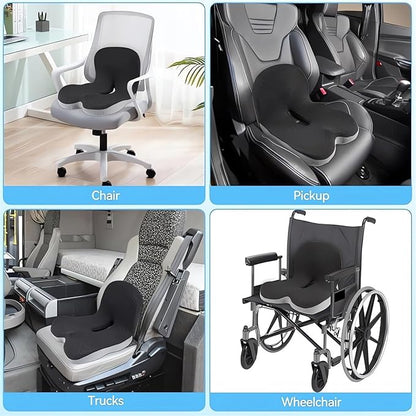 Memory Foam L-Shaped Integrated Seat Cushions for Car Truck Driver Ergonomic L Shape Lumbar Cushion Sciatica Back Pain Relief Office Chair Butt and Back Support Pillow Long Driving Booster Seat (B1)