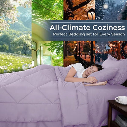 HEVUMYI Queen Purple Comforter Set - 7-Piece All Season Bed in a Bag Queen, Ultra Soft Bedding Set with Comforter, Flat Sheet, Fitted Sheet, Pillowcases, Pillow Shams, Lavender Purple