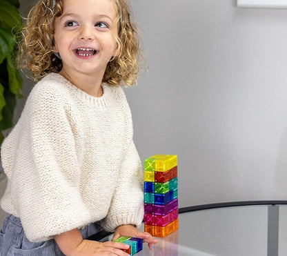 BrainSpark 48PCS Translucent Mulit-Color DigitBlocks Magnetic Building Blocks, Montessori Clear Magnet Cubes for Boys Girls Stacking Block Sets Ages 3-9