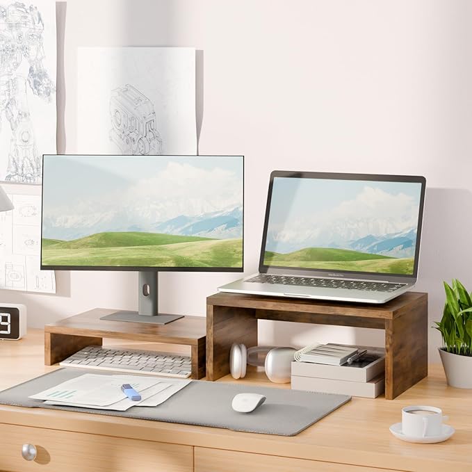 TEAMIX Higher Monitor Stand Riser-6.7 inch, Monitor Riser with Storage for Desk Small Monitor Stand TV/Screen/PC/Laptop Riser Computer Stand Desktop Shelf