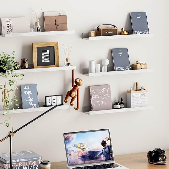 Wall Shelves for Living Room, Nursery Book Shelves White Bathroom Shelves Over Toilet Floating Shelves for Wall, Modern Wood Storage for Bedroom, Kid's Room, Kitchen, 24inch, Set of 6