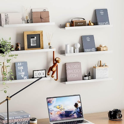 Wall Shelves for Living Room, Nursery Book Shelves White Bathroom Shelves Over Toilet Floating Shelves for Wall, Modern Wood Storage for Bedroom, Kid's Room, Kitchen, 24inch, Set of 6