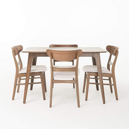 Christopher Knight Home Idalia 50" Rectangular Dining Set, 5-Pcs Set, Natural Walnut / Light Beige