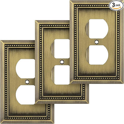 Henne Bery Sunken Pearls Heavy Duty Decorative Wall Plate Switch Plate Outlet Cover (Single Duplex, 3 Pack, Antique Brass)