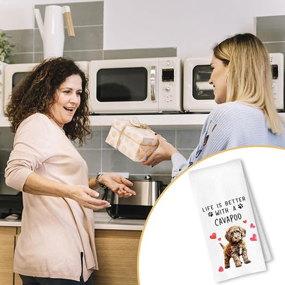 Cavapoo Dog Kitchen Towels, Cavapoo Gifts for Women Dish Tea Towels for Kitchen Decor, Dog Lovers Mom Gifts Decorative Hand Towel for Bathroom, 16x24 Inches
