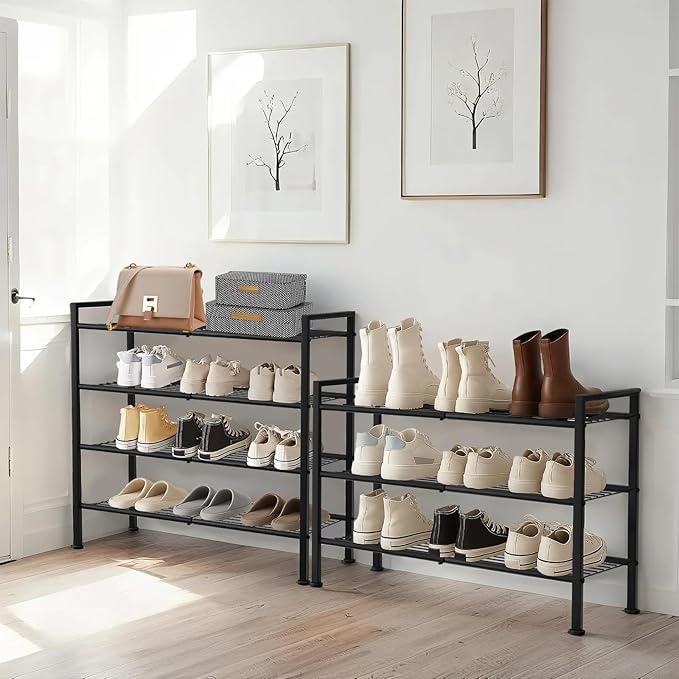 4-Tier Shoe Rack,Metal Simple Shoe Storage Organizer Shelf for Closet,Entryway, Bedroom,Garage (Black, 4 Tier)