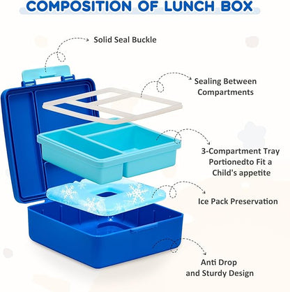 Lunch Box Set with Bento Box Container, 17OZ Stainless Steel Food Soup Thermo, Kids Water Bottle & Portable Insulated Lunch Bag, Leakproof, Hot/Cold Retention for School, Travel (Dinasour)