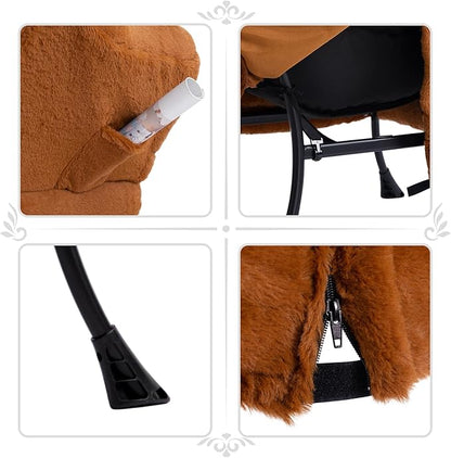 HollyHOME Fabric Lazy Chair with Foldable Ottoman, Accent Comfy Lounge Arm Chair and Folding Footrest Stool Set, Leisure Sofa Reading Chair and Footstool for Living Room, Bedroom, Dorm, Dark Brown