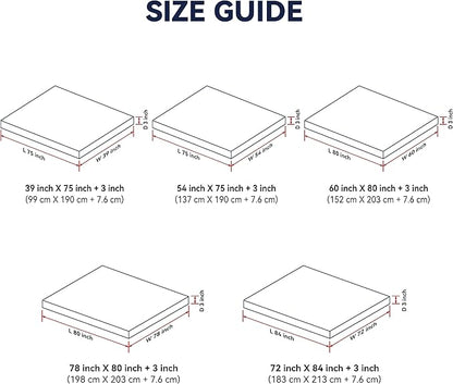 3 Inch White Goose Feather Mattress Topper,Twin Feather Bed Topper,Mattress Cover with Straps,Ultra Soft Pillowtop,100% Organic Cotton Fabric(39”x75”)