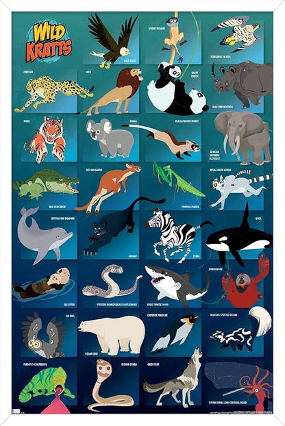 Wild Kratts - Grid Wall Poster, 22.4L" x 14.7W", White Framed Version