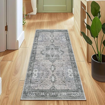 Muddy Mat짰 Blue Bell 2x7 Washable Area Rugs for Living Room, Bedroom & Dining Room ??Modern Soft Low Pile Non Slip Carpet ??Pet Friendly Waterproof Foldable Rugs for Home